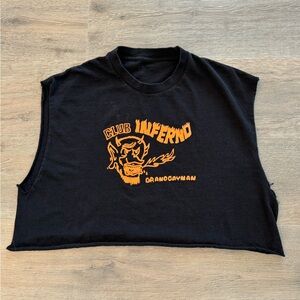 Brandy Melville John Galt Club Inferno Graphic Cropped Raw Hem Tank Top Black